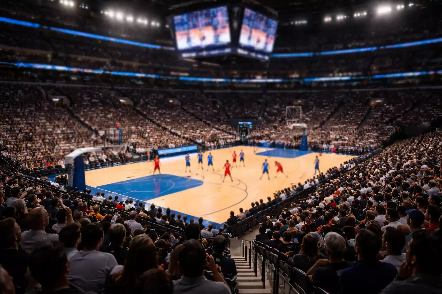 NBA basketball game in arena showing team matchup