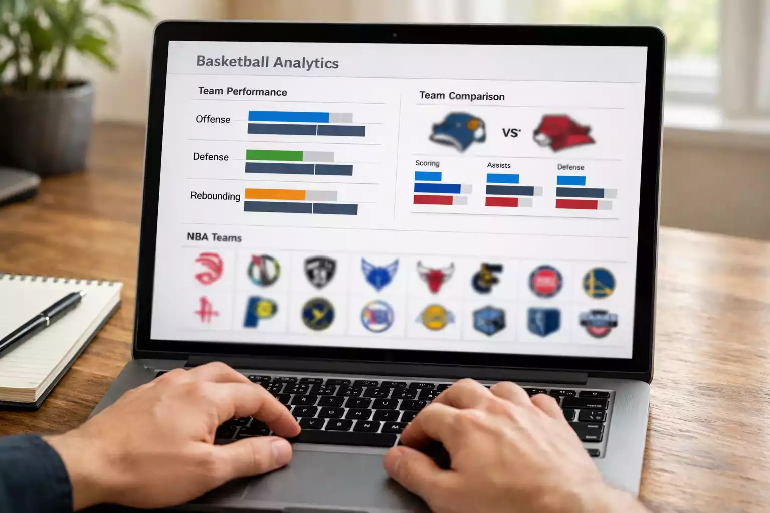 Laptop screen displaying basketball performance statistics