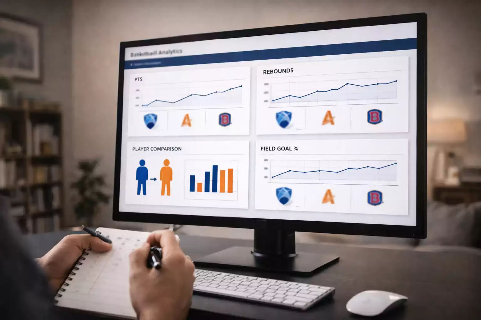 Computer screen showing basketball player analytics and performance metrics